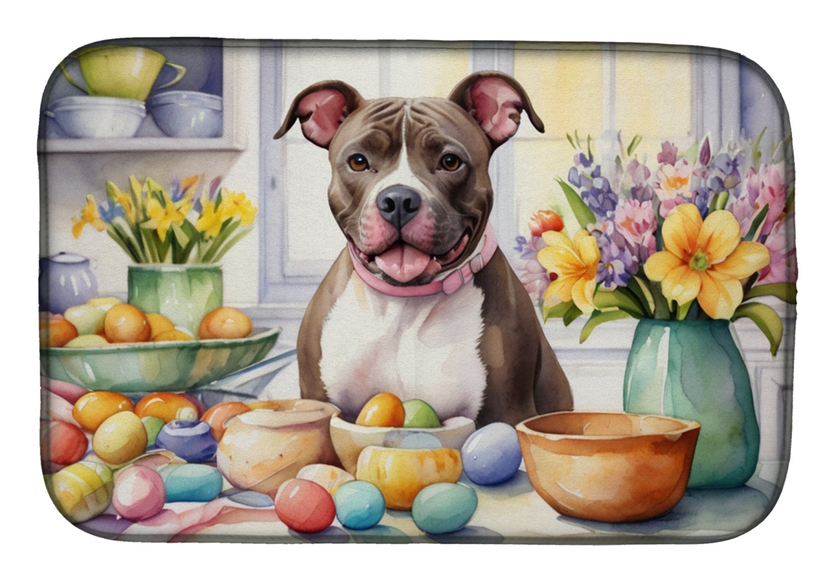 Picture of Carolines Treasures DAC6867DDM 21 x 14 in. Decorating Easter Pit Bull Terrier Dish Drying Mat