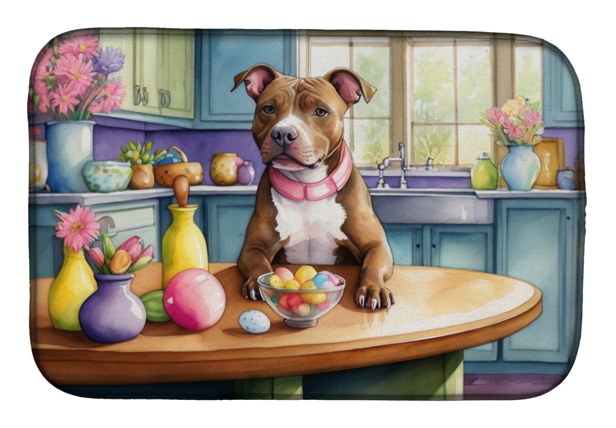 Picture of Carolines Treasures DAC6868DDM 21 x 14 in. Decorating Easter Pit Bull Terrier Dish Drying Mat