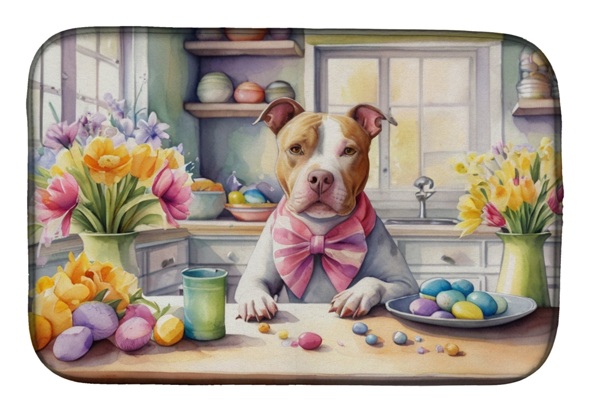 Picture of Carolines Treasures DAC6869DDM 21 x 14 in. Decorating Easter Pit Bull Terrier Dish Drying Mat