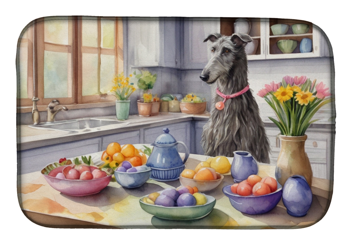 Picture of Carolines Treasures DAC6894DDM 21 x 14 in. Decorating Easter Scottish Deerhound Dish Drying Mat