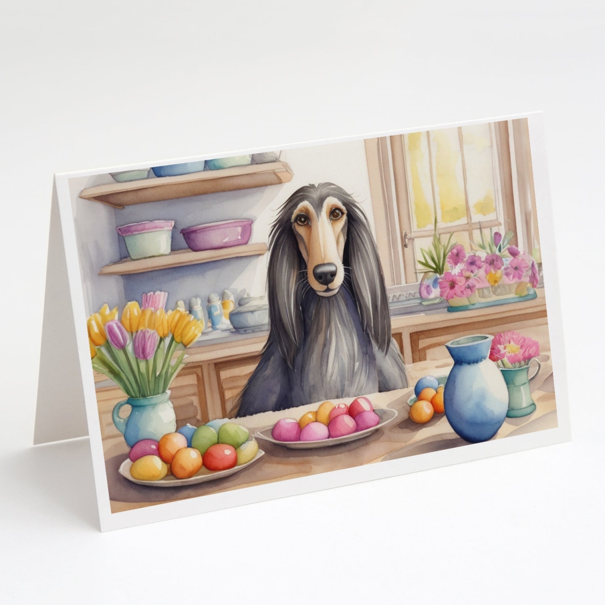 5 x 7 in. Decorating Easter Afghan Hound Greeting Cards - Pack of 8