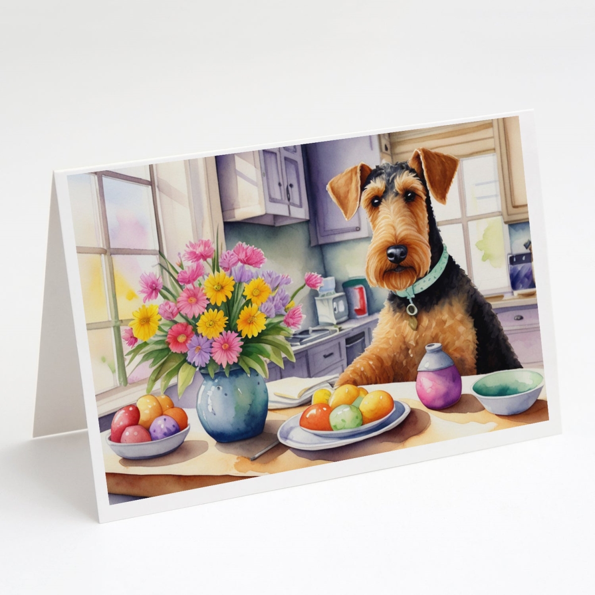 DAC6739GCA7P 5 x 7 in. Decorating Easter Airedale Terrier Greeting Cards - Pack of 8