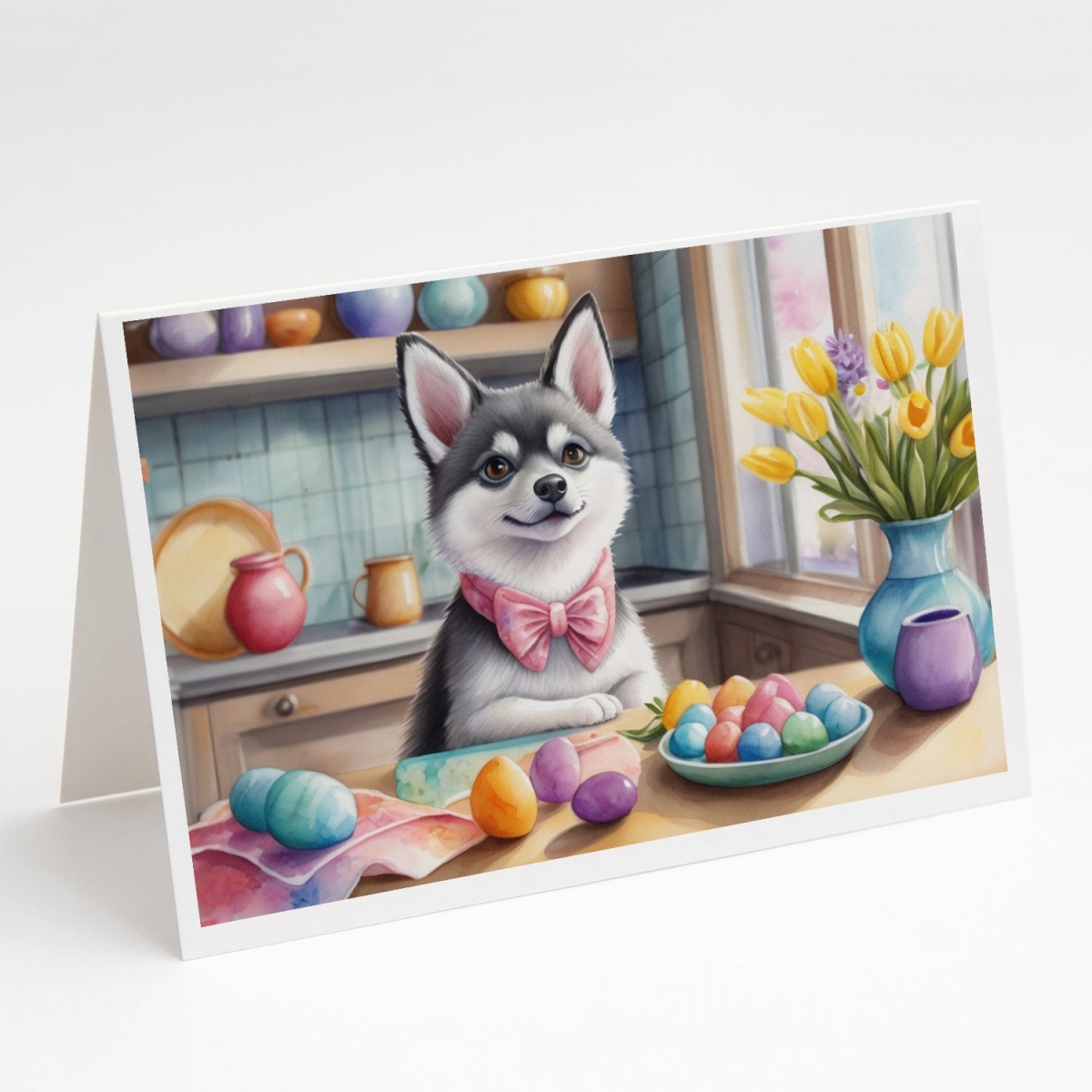 5 x 7 in. Decorating Easter Alaskan Klee Kai Greeting Cards - Pack of 8
