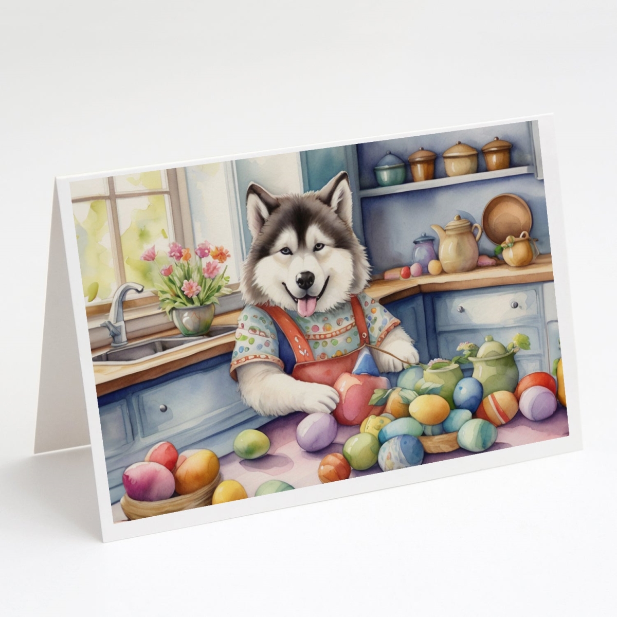 DAC6742GCA7P 5 x 7 in. Decorating Easter Alaskan Malamute Greeting Cards - Pack of 8