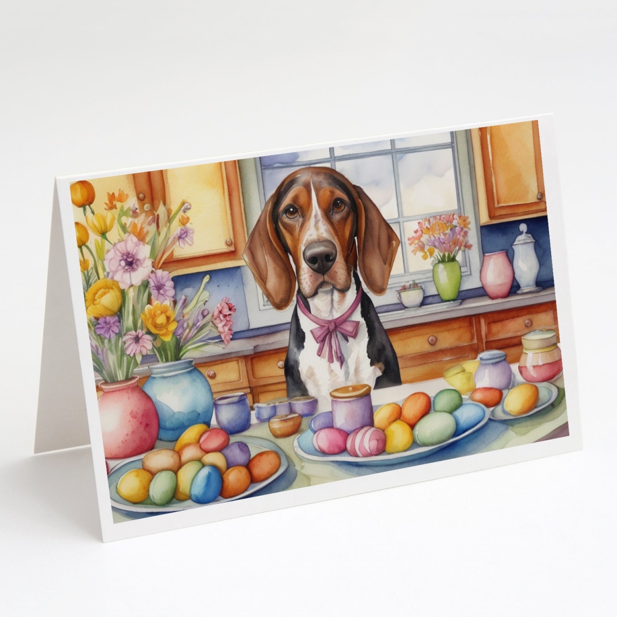 DAC6744GCA7P 5 x 7 in. Decorating Easter American English Coonhound Greeting Cards - Pack of 8