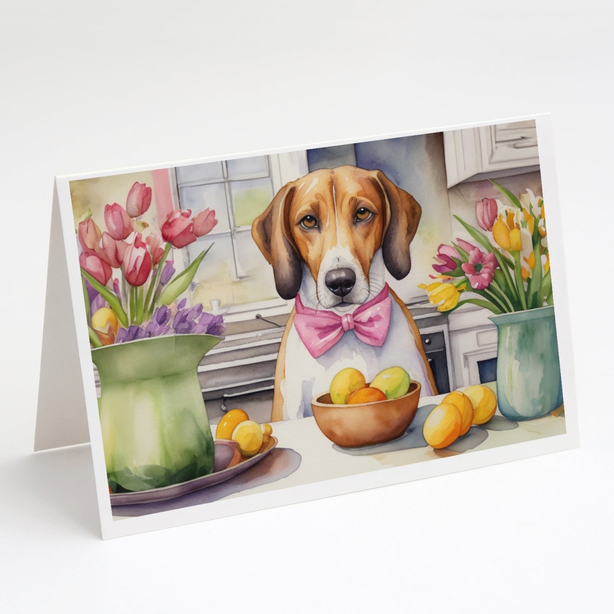 5 x 7 in. Decorating Easter American Foxhound Greeting Cards - Pack of 8