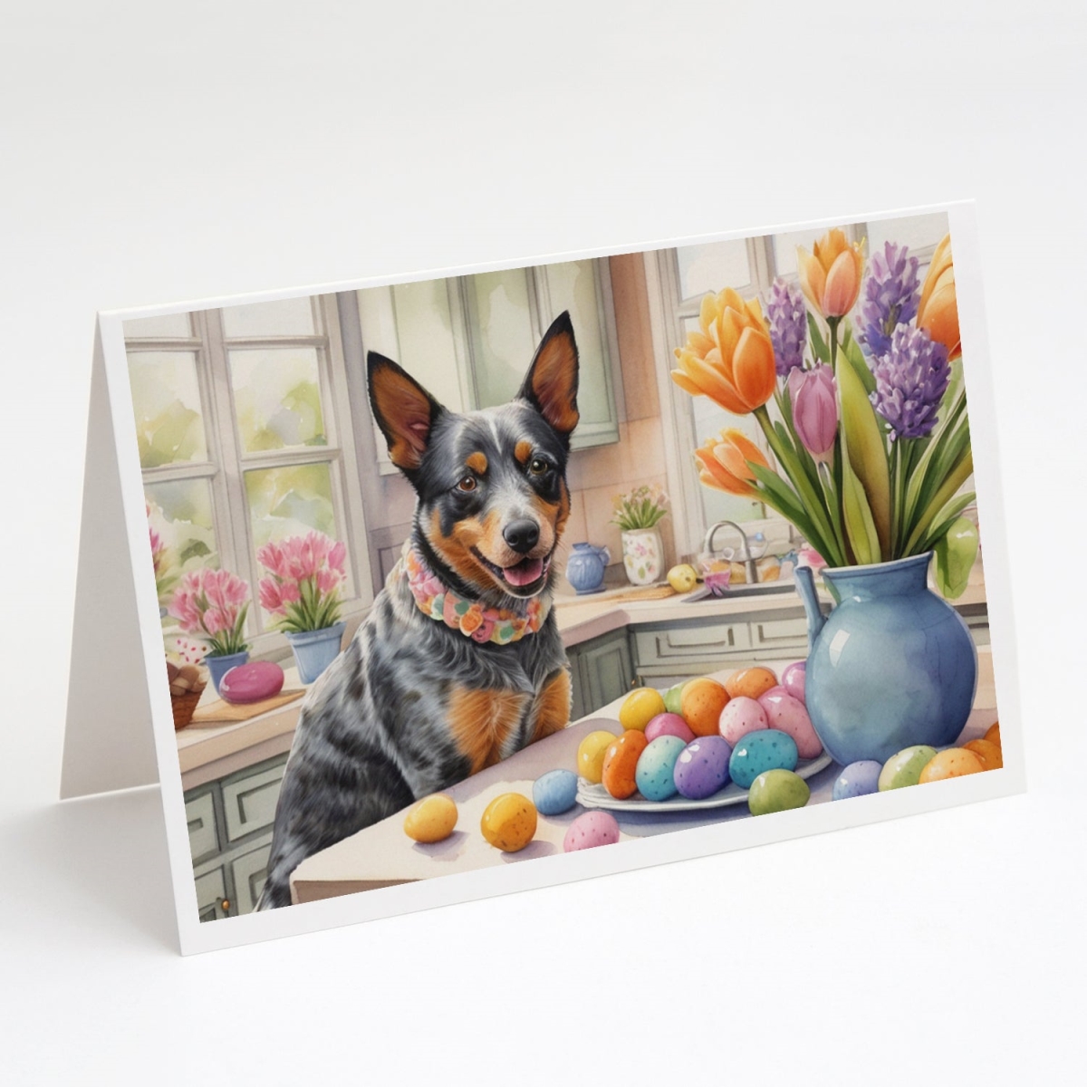 DAC6749GCA7P 5 x 7 in. Decorating Easter Australian Cattle Dog Greeting Cards - Pack of 8
