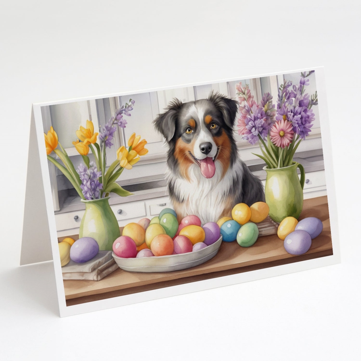 DAC6750GCA7P 5 x 7 in. Decorating Easter Australian Shepherd Greeting Cards - Pack of 8