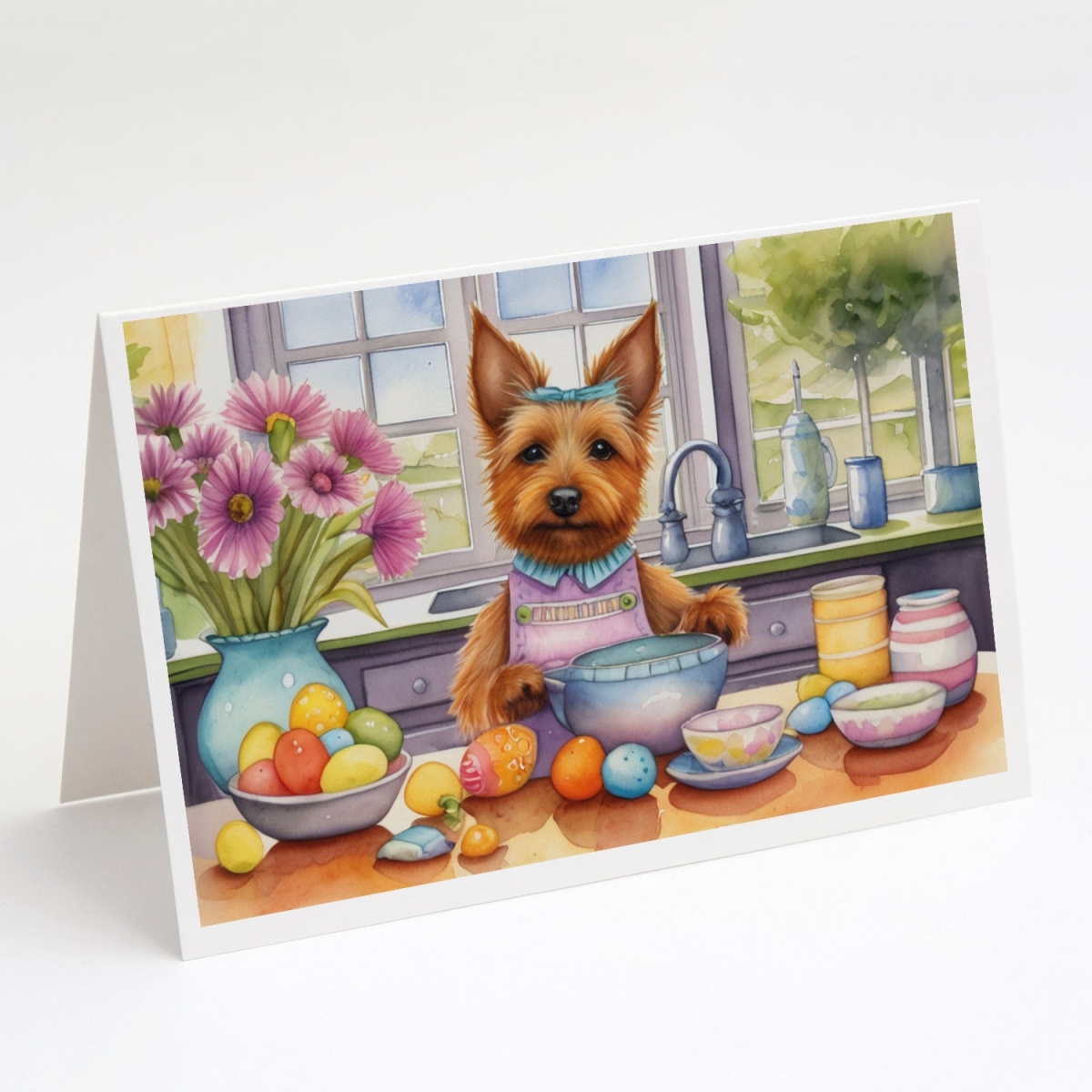 DAC6751GCA7P 5 x 7 in. Decorating Easter Australian Terrier Greeting Cards - Pack of 8