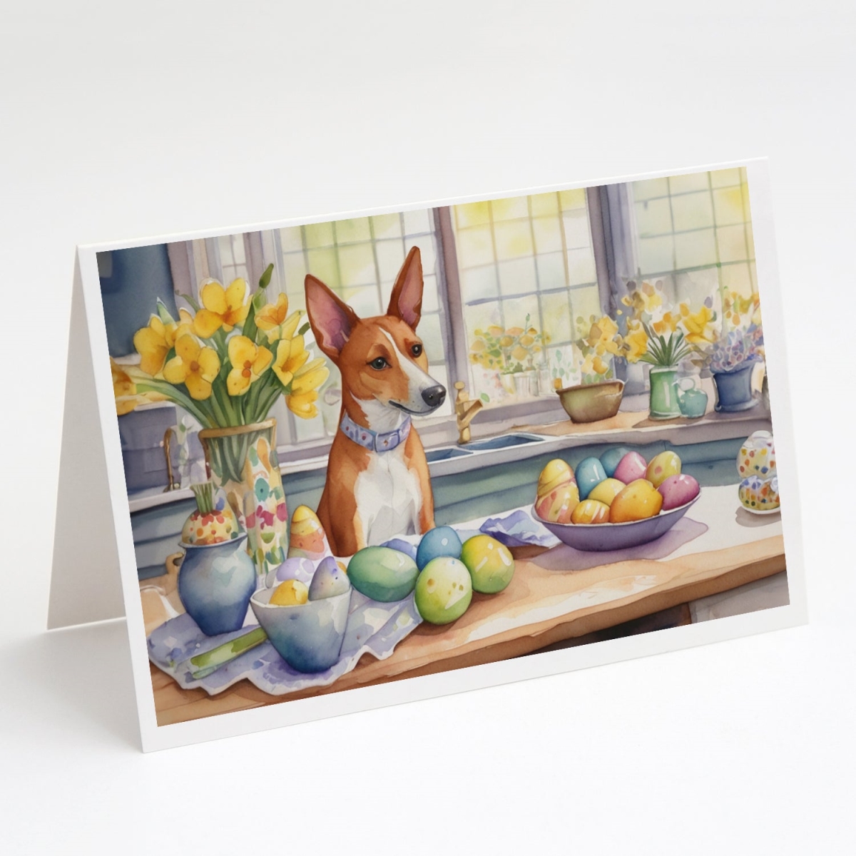 DAC6752GCA7P 5 x 7 in. Decorating Easter Basenji Greeting Cards - Pack of 8