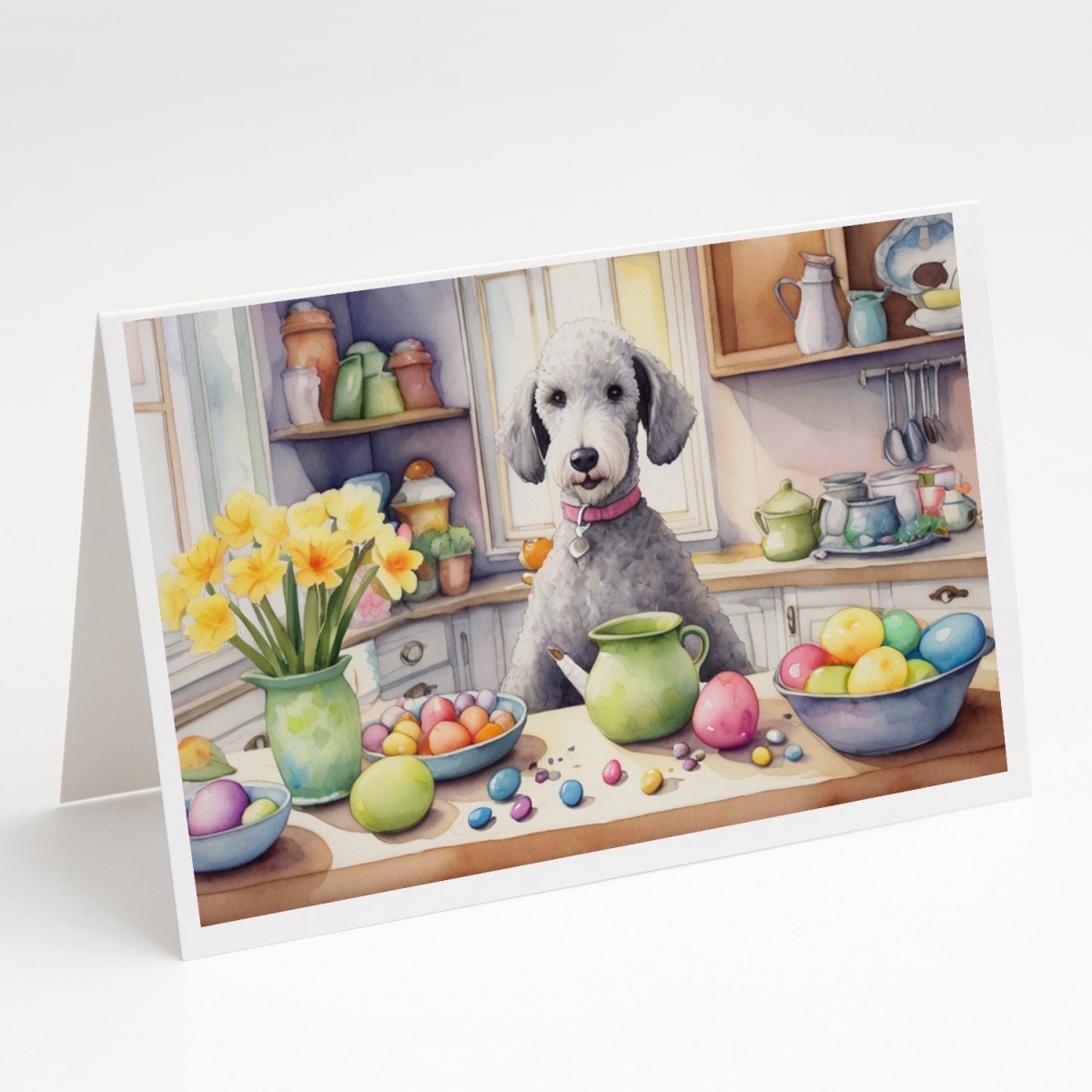 DAC6756GCA7P 5 x 7 in. Decorating Easter Bedlington Terrier Greeting Cards - Pack of 8