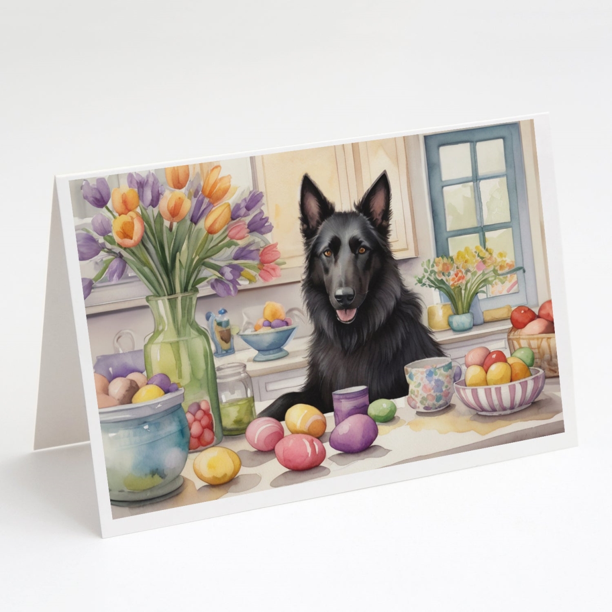 DAC6758GCA7P 5 x 7 in. Decorating Easter Belgian Sheepdog Greeting Cards - Pack of 8