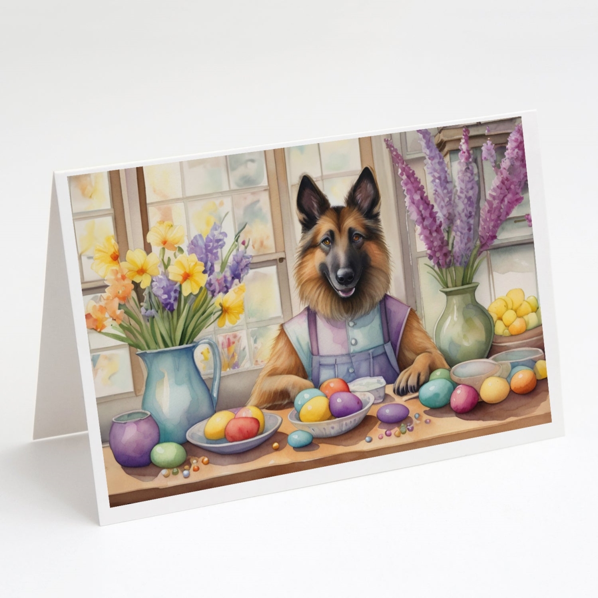 DAC6759GCA7P 5 x 7 in. Decorating Easter Belgian Tervuren Greeting Cards - Pack of 8