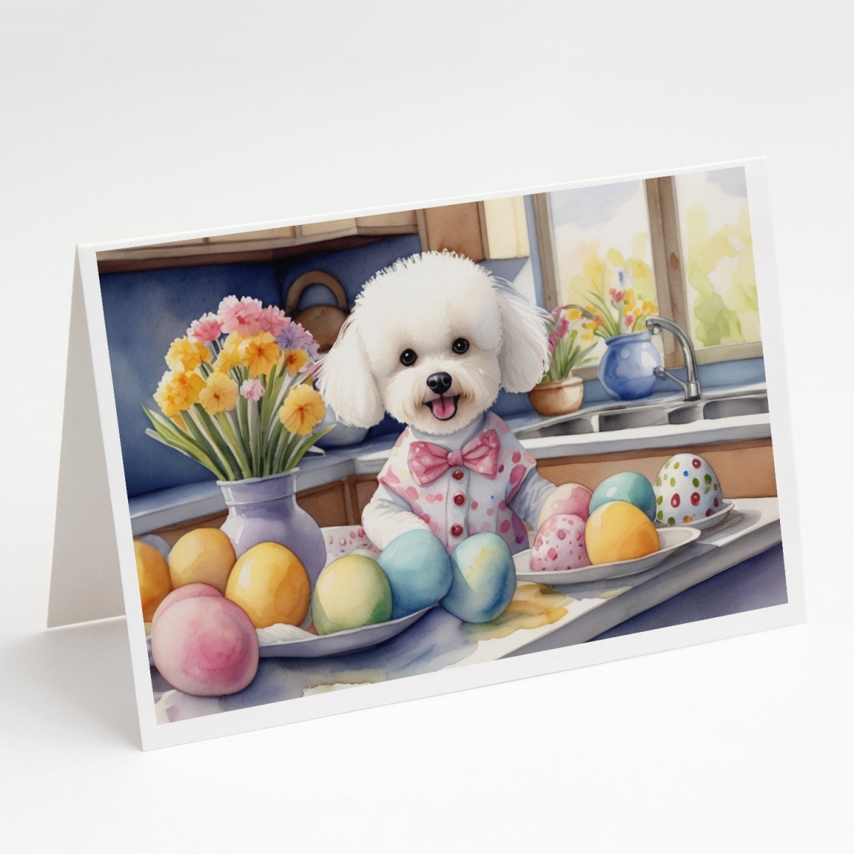 DAC6763GCA7P 5 x 7 in. Decorating Easter Bichon Frise Greeting Cards - Pack of 8