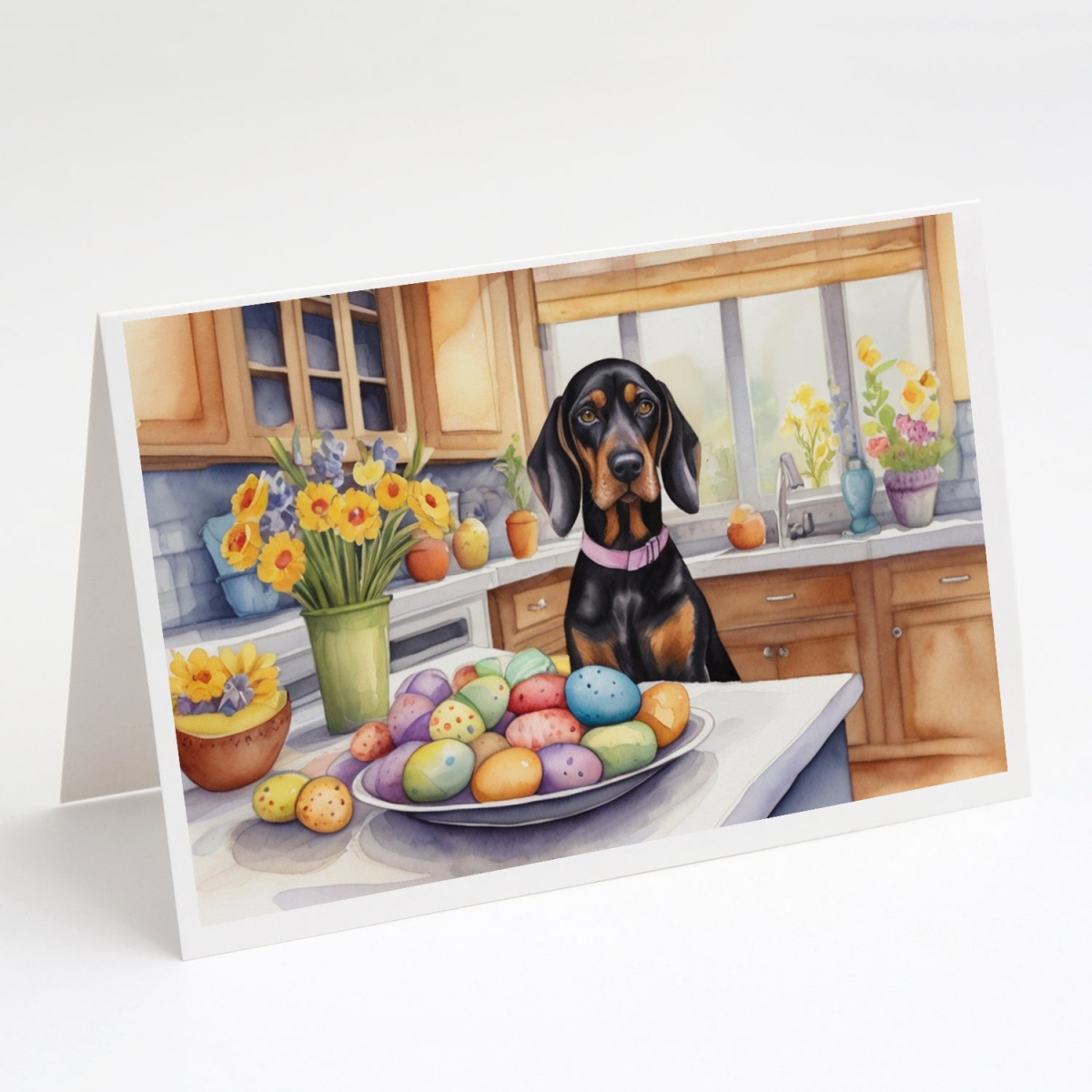 DAC6764GCA7P 5 x 7 in. Decorating Easter Black & Tan Coonhound Greeting Cards - Pack of 8
