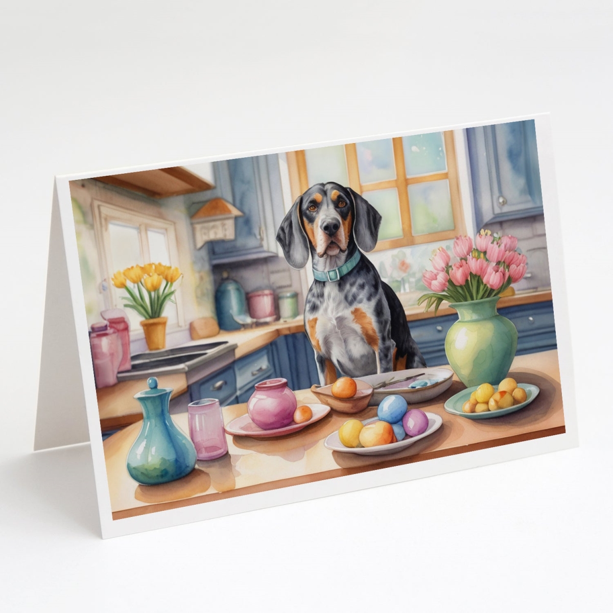 DAC6766GCA7P 5 x 7 in. Decorating Easter Bluetick Coonhound Greeting Cards - Pack of 8