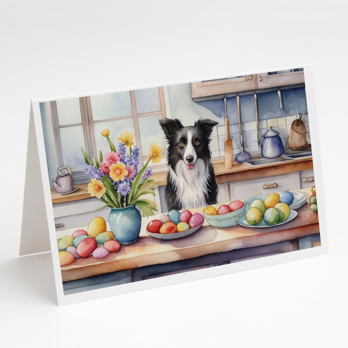 DAC6767GCA7P 5 x 7 in. Decorating Easter Border Collie Greeting Cards - Pack of 8