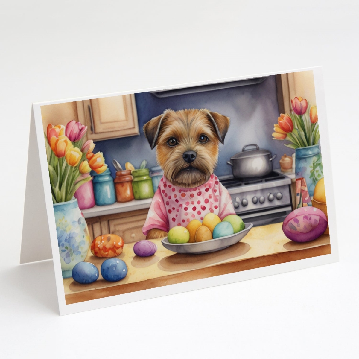 DAC6768GCA7P 5 x 7 in. Decorating Easter Border Terrier Greeting Cards - Pack of 8