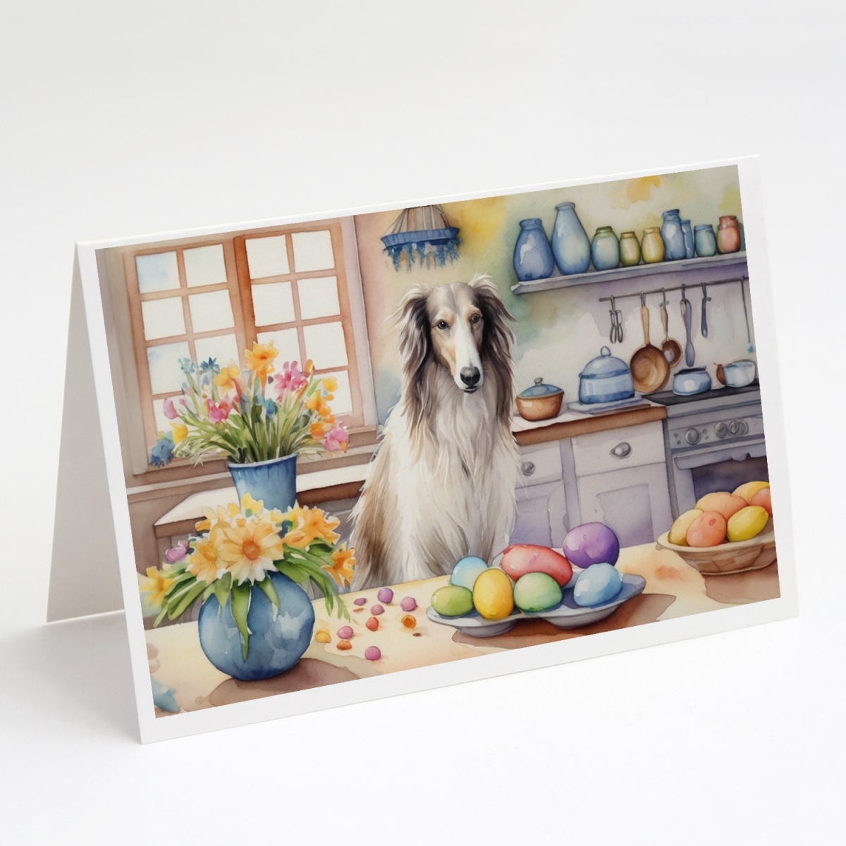 DAC6769GCA7P 5 x 7 in. Decorating Easter Borzoi Greeting Cards - Pack of 8