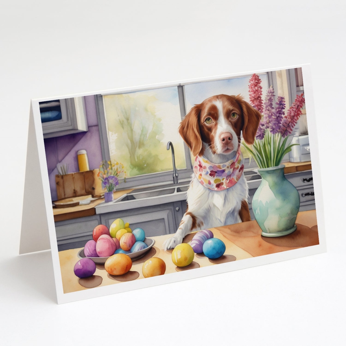 DAC6776GCA7P 5 x 7 in. Decorating Easter Brittany Spaniel Greeting Cards - Pack of 8