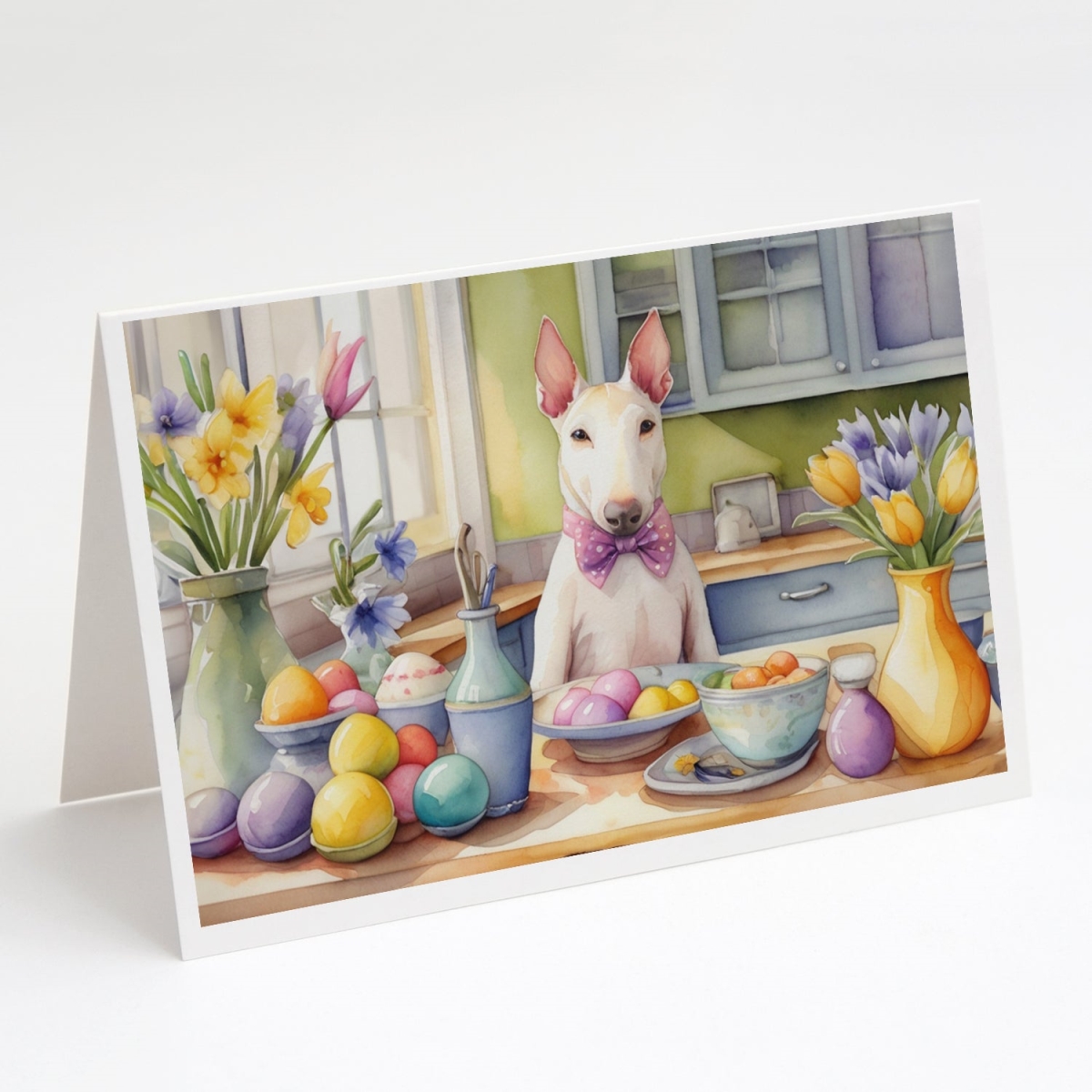 DAC6778GCA7P 5 x 7 in. Decorating Easter Bull Terrier Greeting Cards - Pack of 8