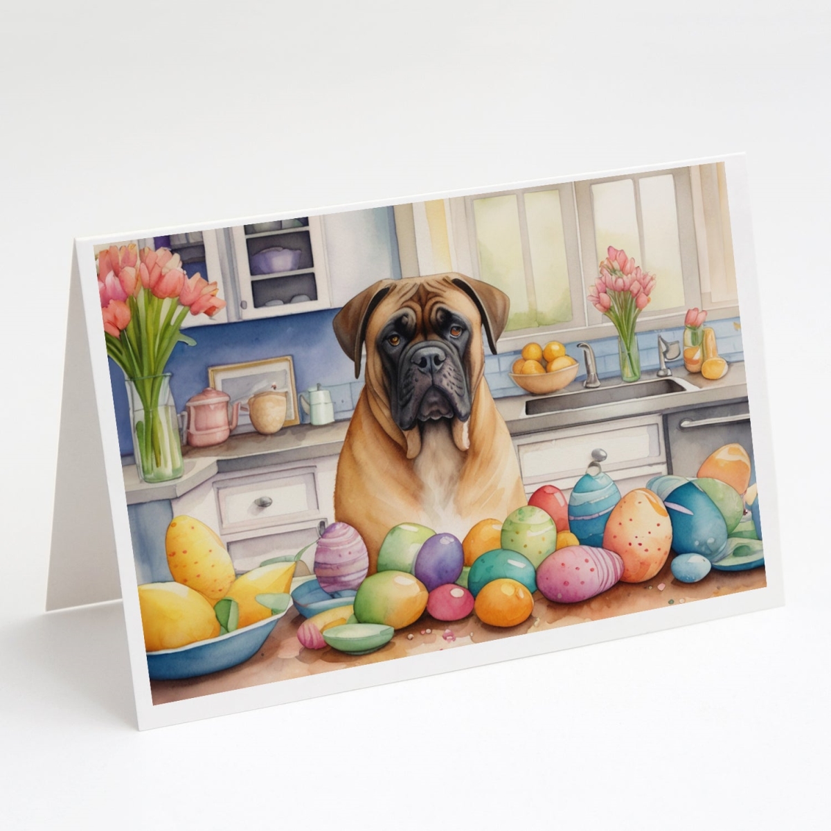 DAC6779GCA7P 5 x 7 in. Decorating Easter Bullmastiff Greeting Cards - Pack of 8