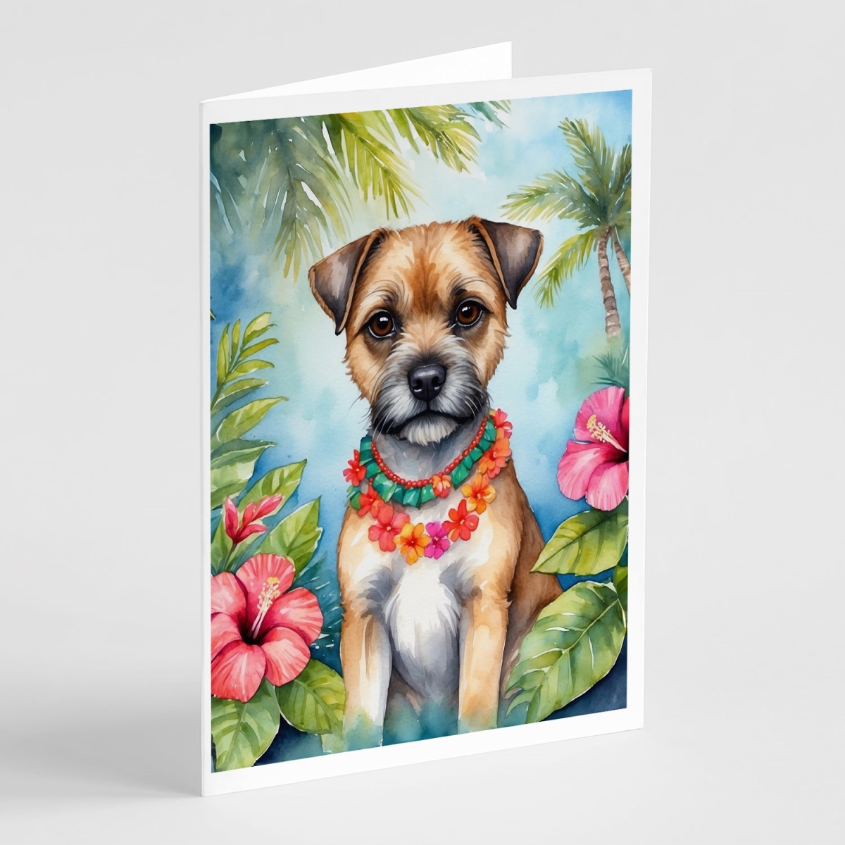 5 x 7 in. Border Terrier Luau Greeting Cards - Pack of 8