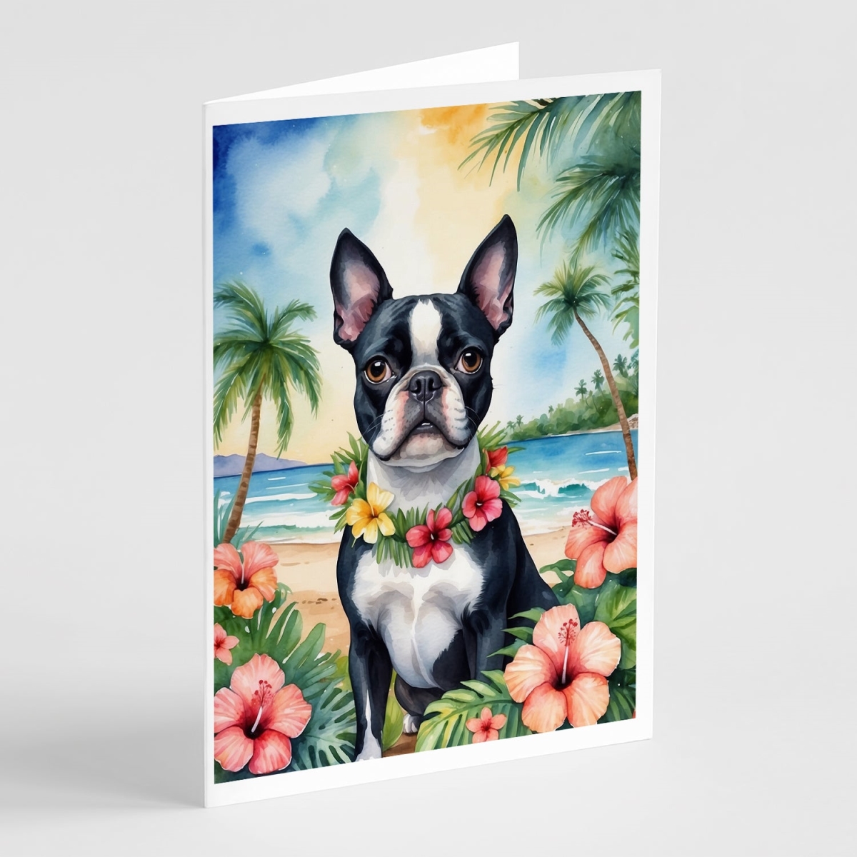 5 x 7 in. Boston Terrier Luau Greeting Cards - Pack of 8