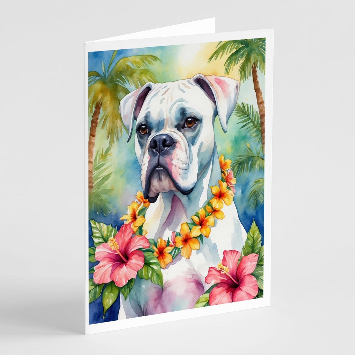 5 x 7 in. White Boxer Luau Greeting Cards - Pack of 8