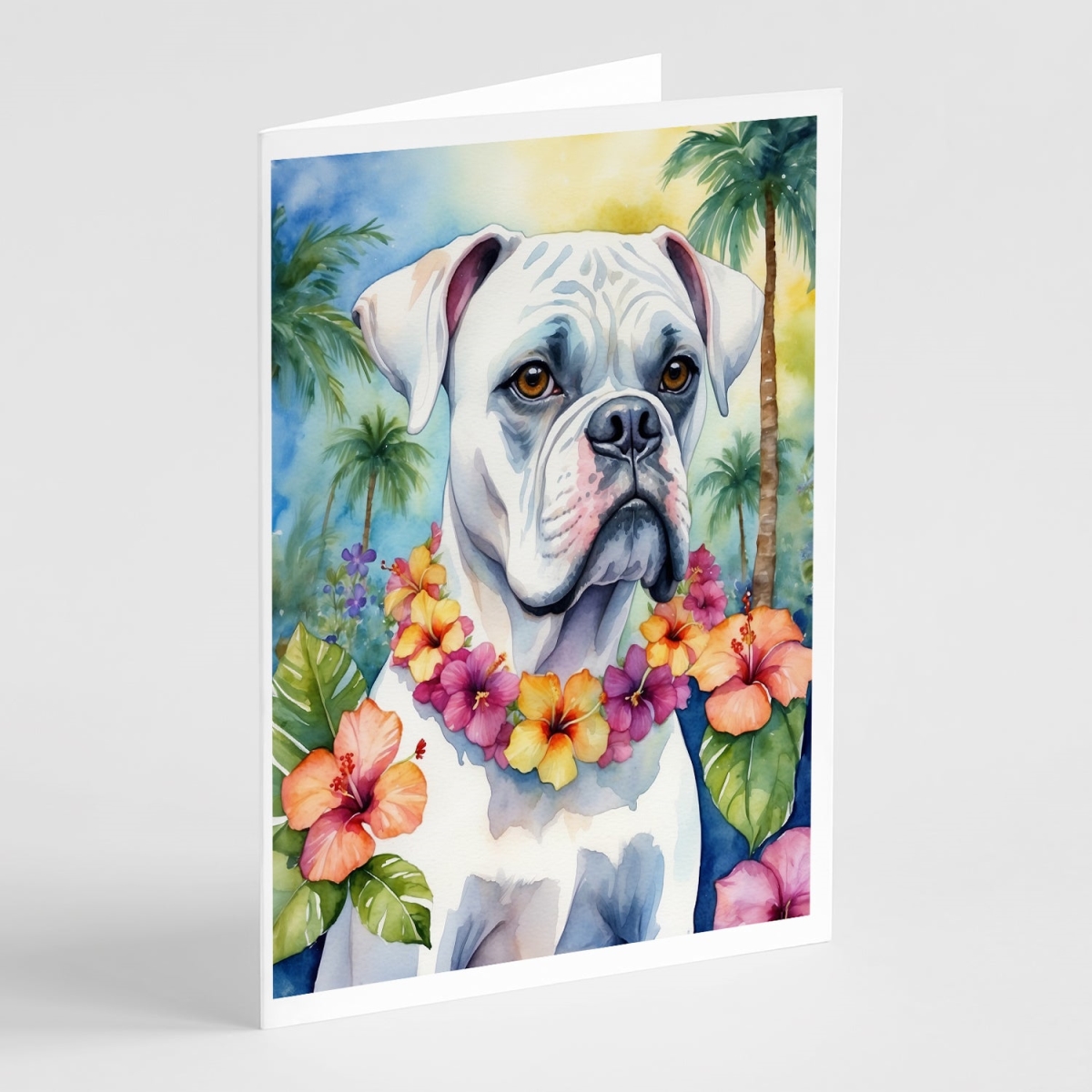 5 x 7 in. White Boxer Luau Greeting Cards - Pack of 8
