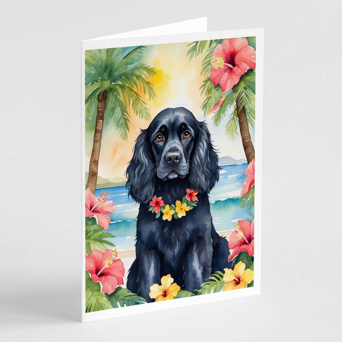 DAC6411GCA7P 5 x 7 in. Cocker Spaniel Luau Greeting Cards - Pack of 8
