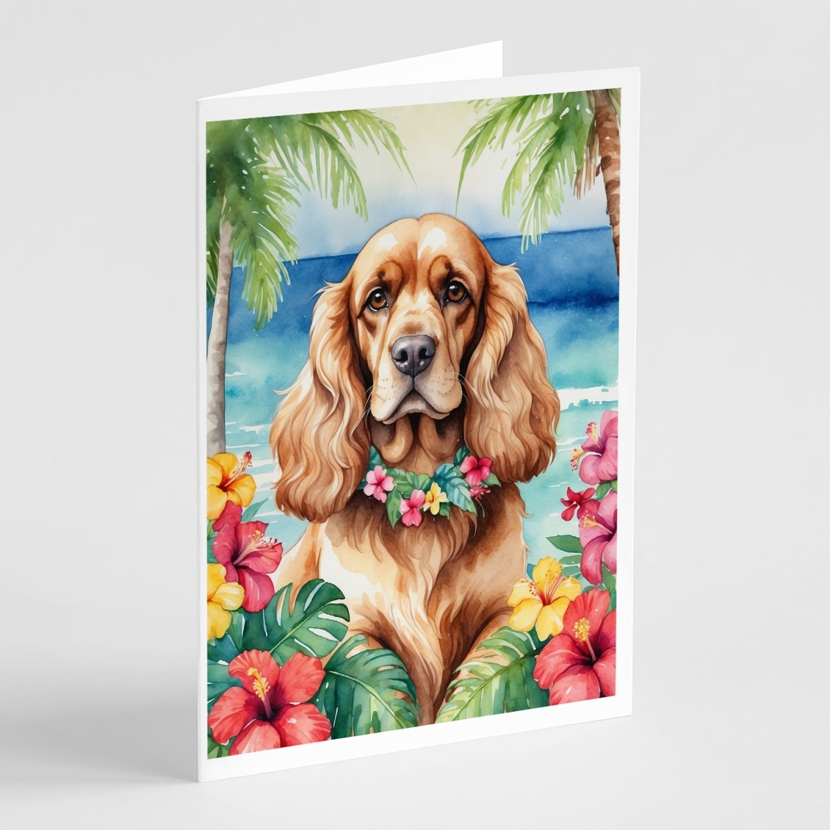 DAC6412GCA7P 5 x 7 in. Cocker Spaniel Luau Greeting Cards - Pack of 8
