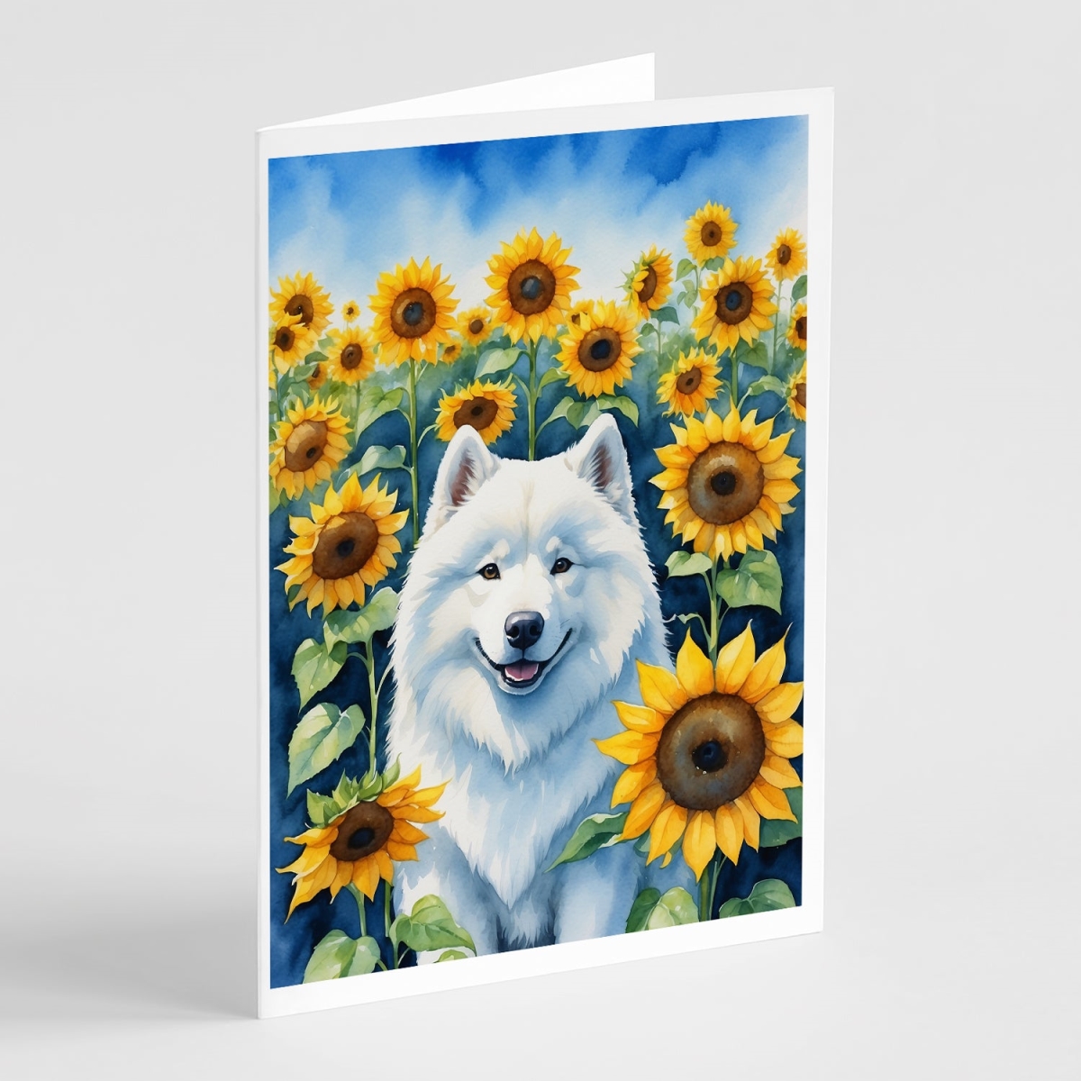 5 x 7 in. Samoyed in Sunflowers Greeting Cards - Pack of 8