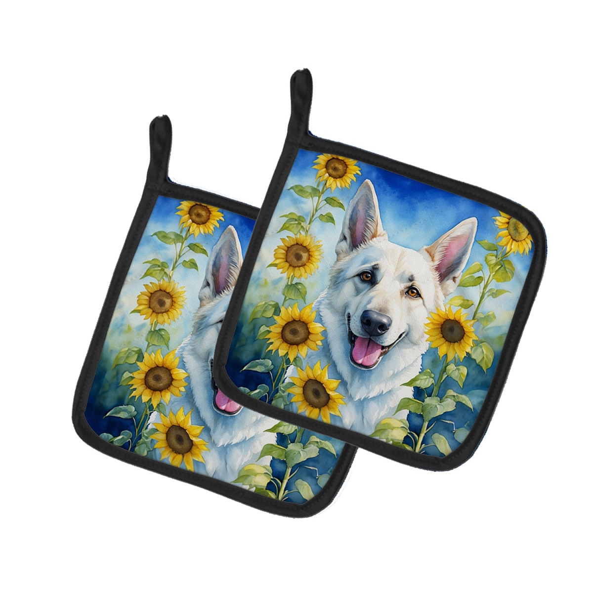 DAC6083PTHD 7.5 x 7.5 in. White German Shepherd in Sunflowers Pair of Pot Holder
