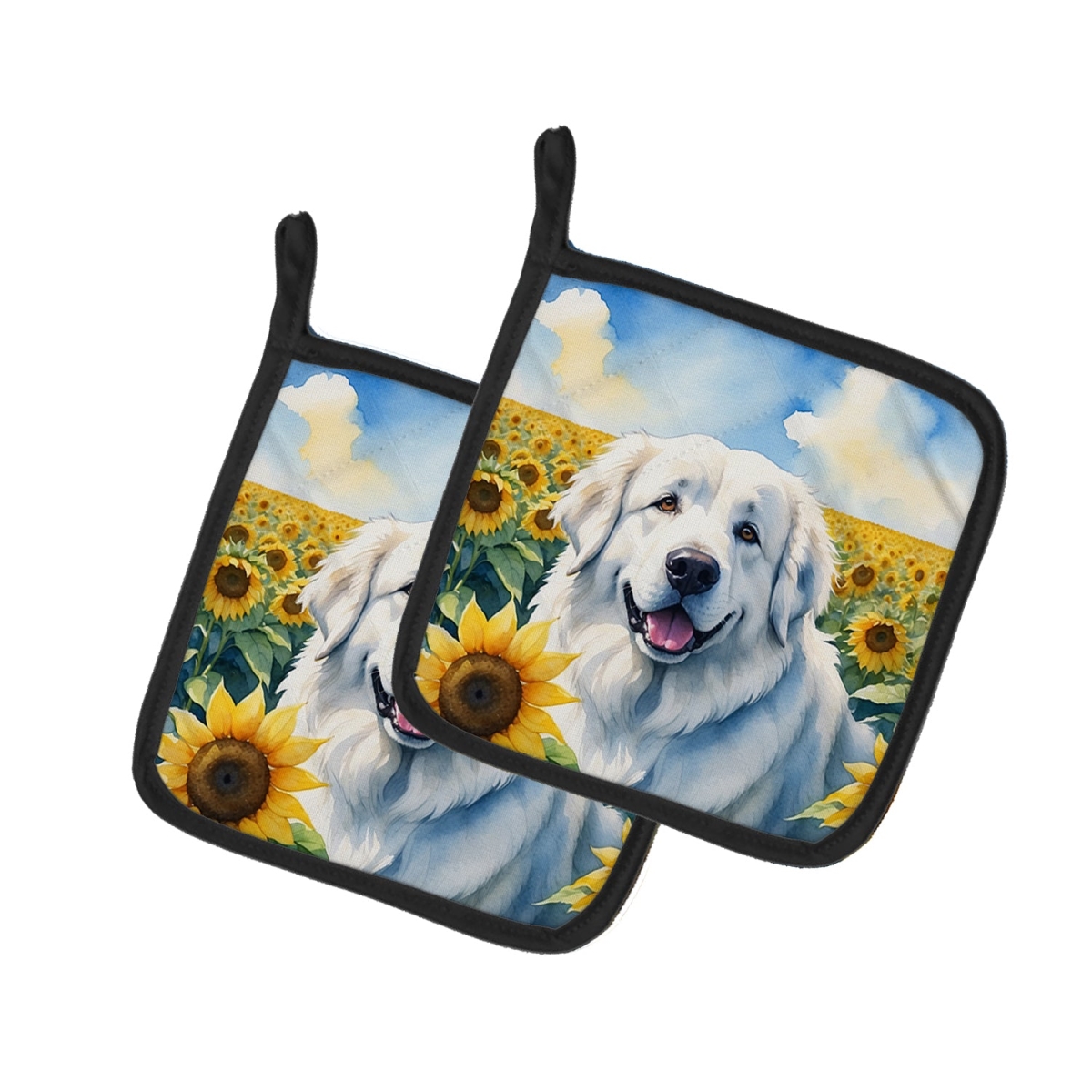 DAC6093PTHD 7.5 x 7.5 in. Great Pyrenees in Sunflowers Pair of Pot Holder -  Carolines Treasures