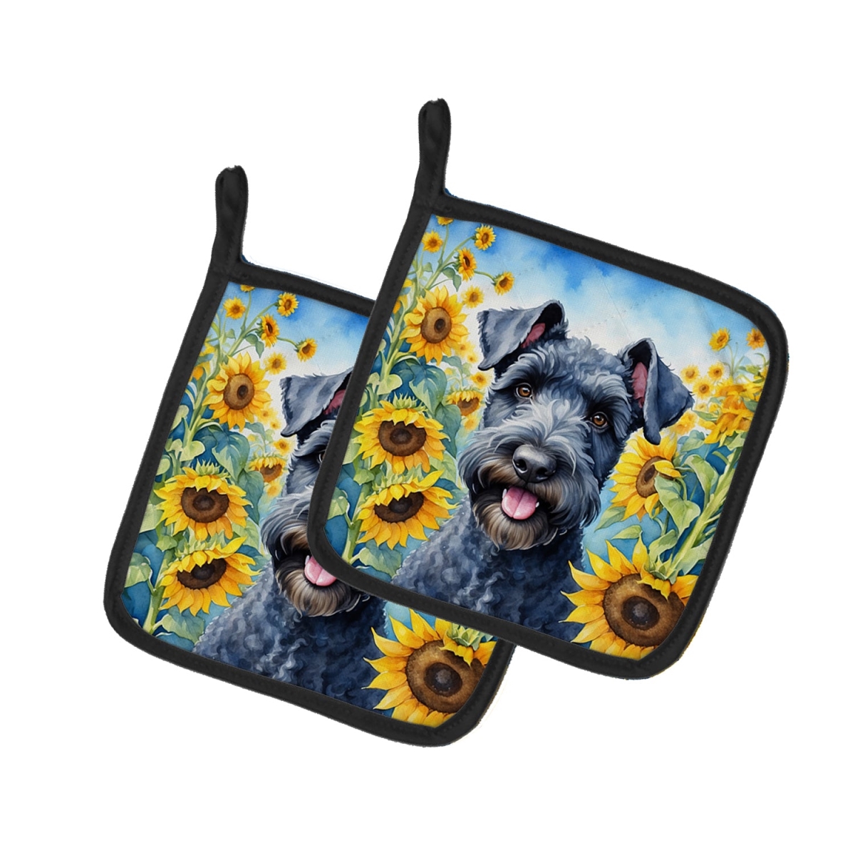 7.5 x 7.5 in. Kerry Blue Terrier in Sunflowers Pair of Pot Holder