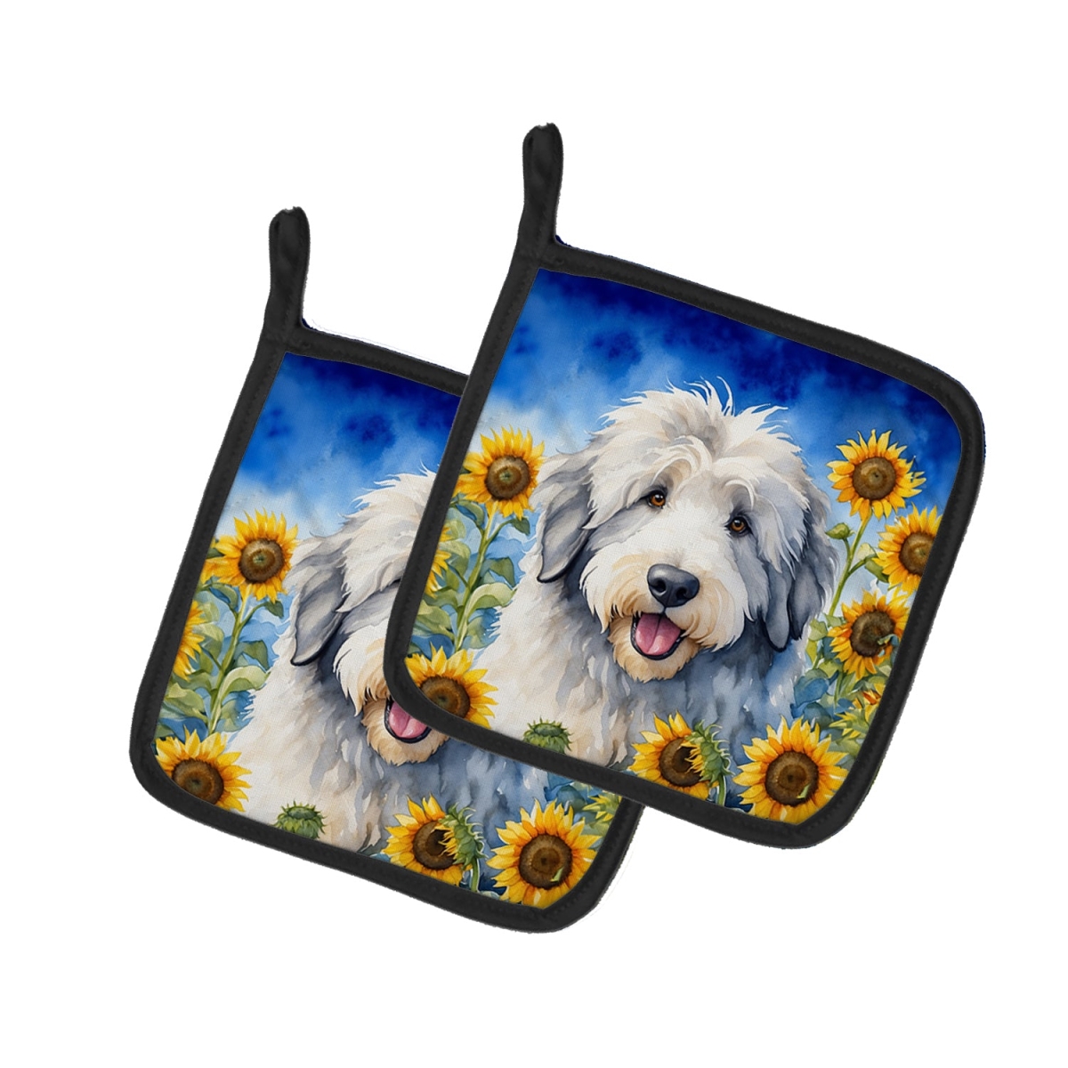 DAC6129PTHD 7.5 x 7.5 in. Old English Sheepdog in Sunflowers Pair of Pot Holder