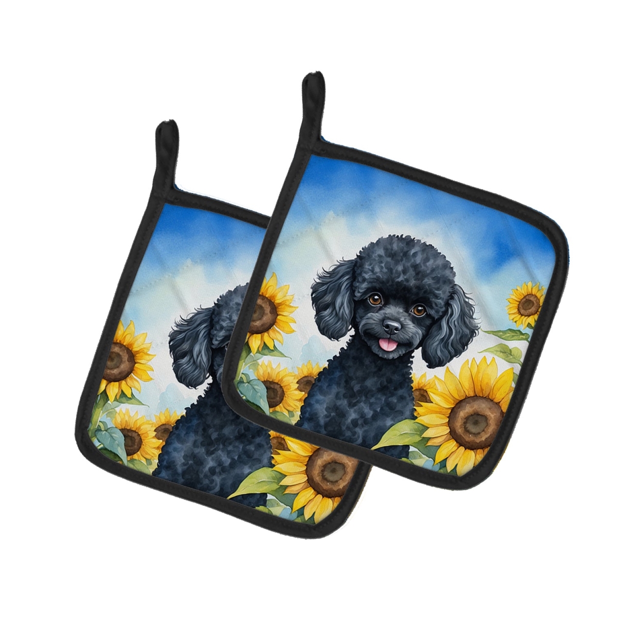 DAC6137PTHD 7.5 x 7.5 in. Black Poodle in Sunflowers Pair of Pot Holder