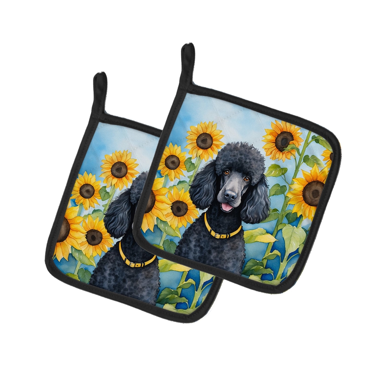 DAC6138PTHD 7.5 x 7.5 in. Black Poodle in Sunflowers Pair of Pot Holder