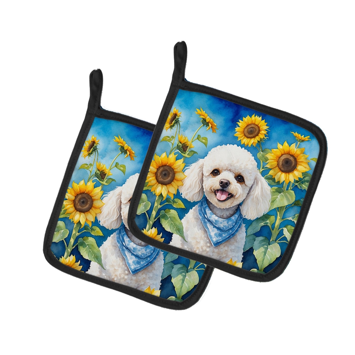DAC6141PTHD 7.5 x 7.5 in. White Poodle in Sunflowers Pair of Pot Holder