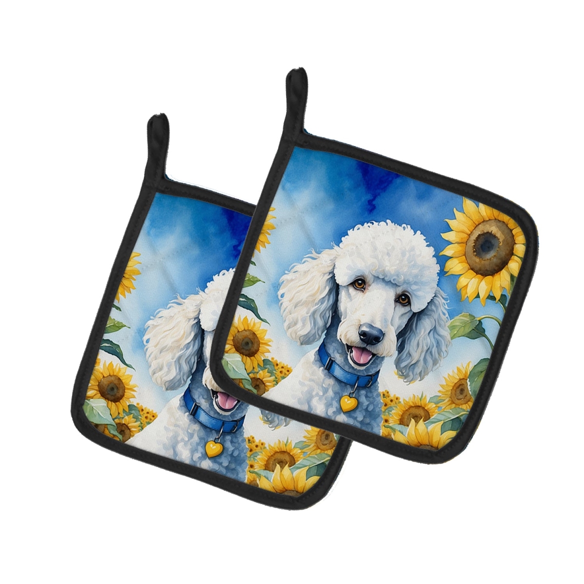DAC6142PTHD 7.5 x 7.5 in. White Poodle in Sunflowers Pair of Pot Holder