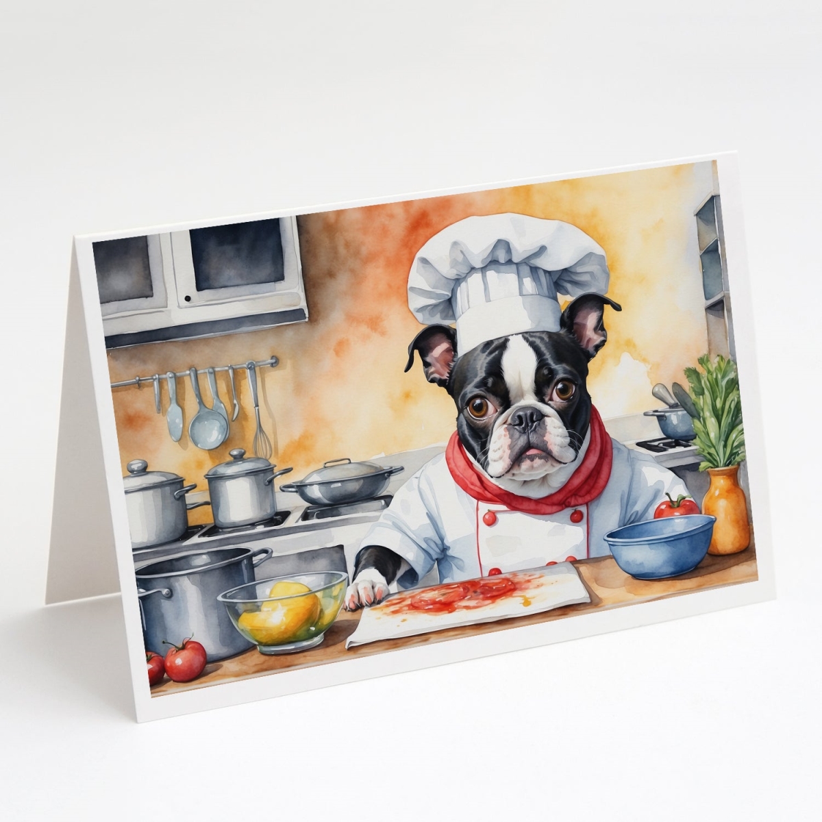 DAC6215GCA7P 5 x 7 in. Boston Terrier The Chef Greeting Cards - Pack of 8
