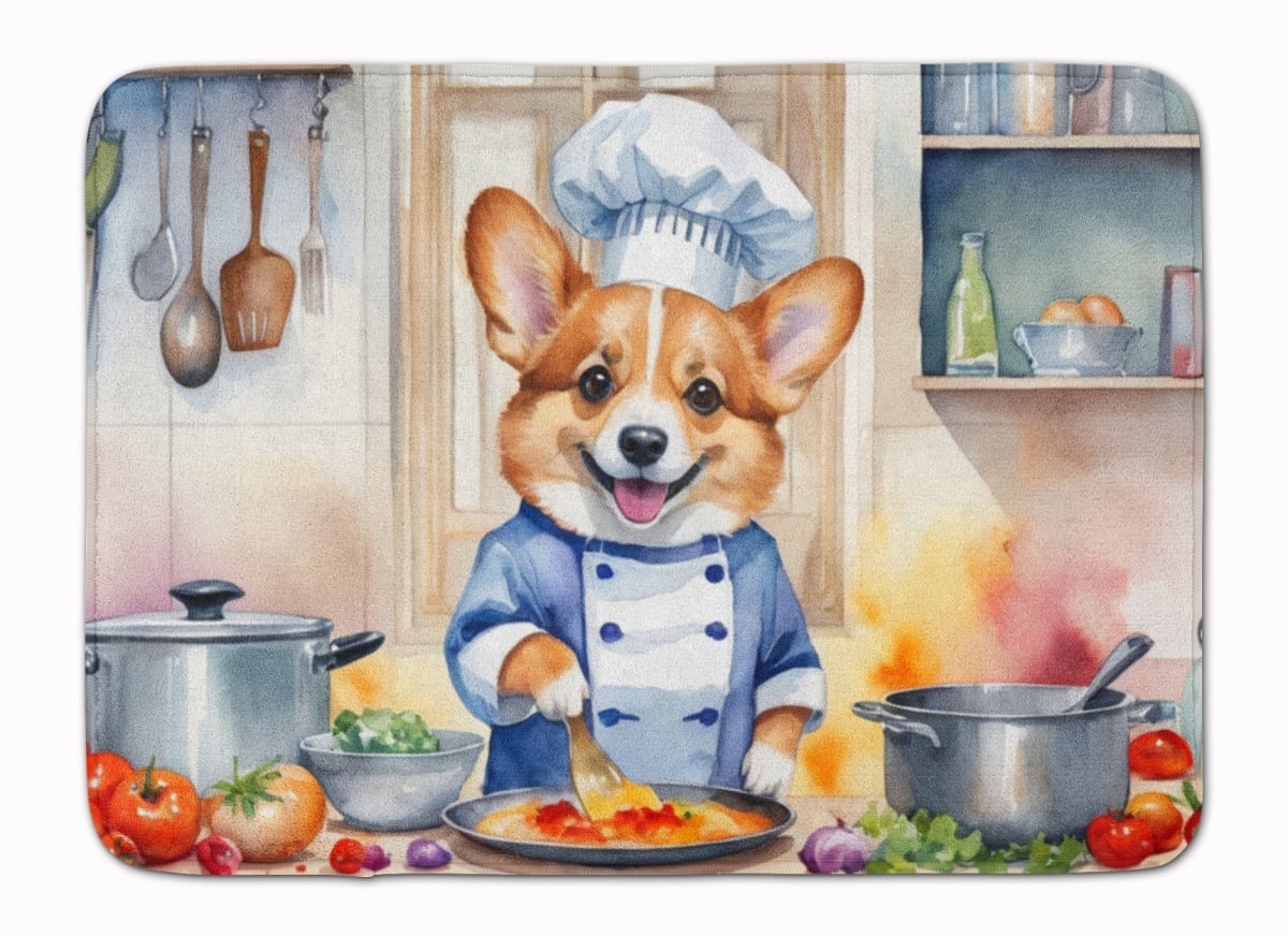 DAC6235RUG 19 x 27 in. Corgi The Chef Memory Foam Kitchen Mat