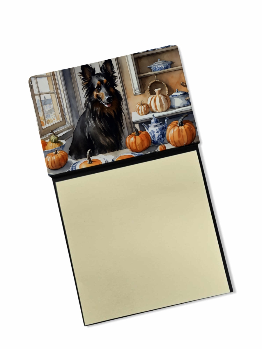 DAC1828SN 5.25 x 3.25 in. Belgian Sheepdog Fall Kitchen Pumpkins Sticky Note Holder