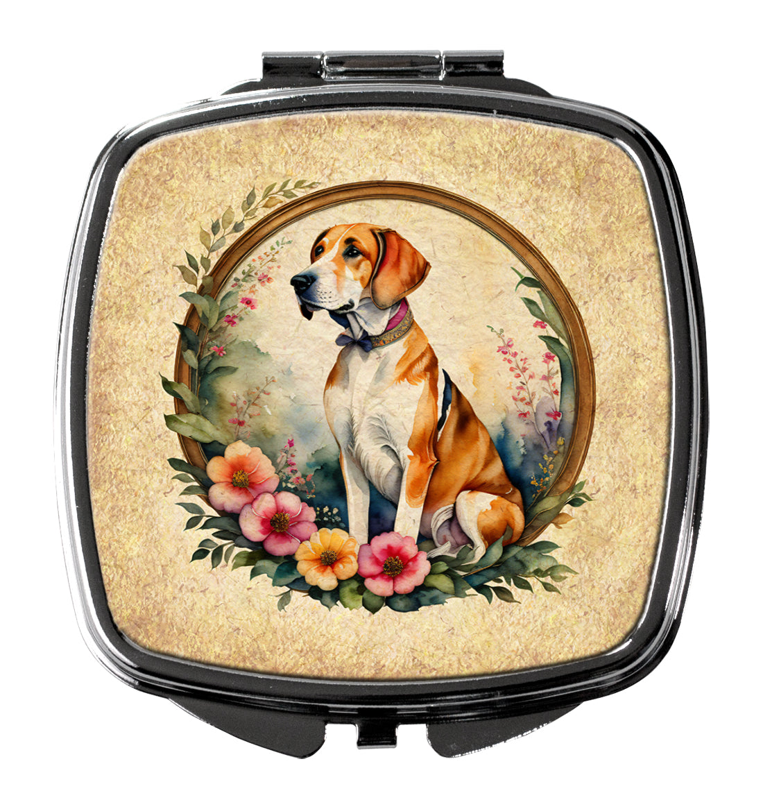 DAC2131SCM 3 x 2.75 in. English Foxhound & Flowers Compact Mirror