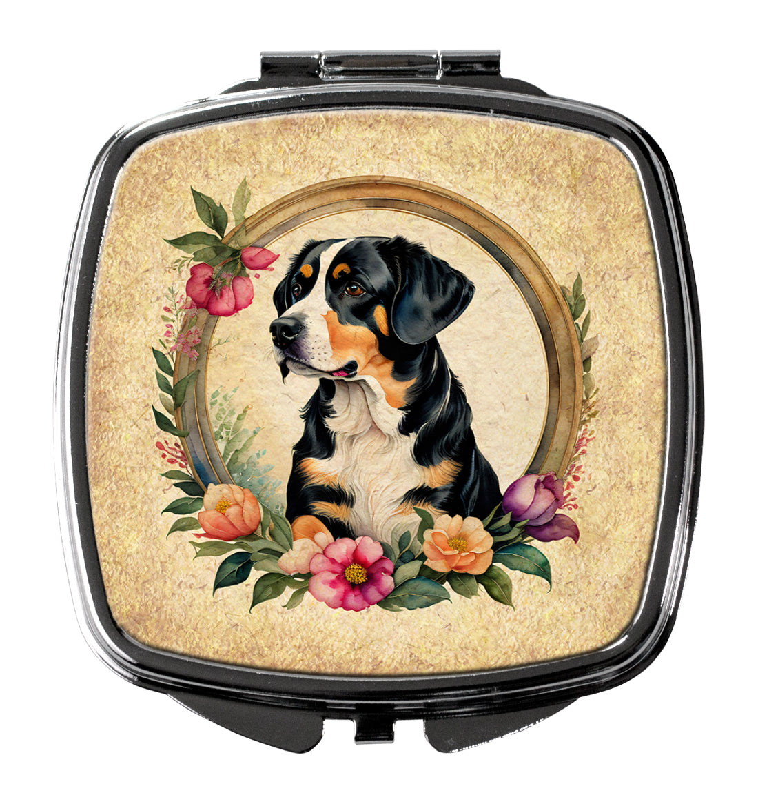 DAC2134SCM 3 x 2.75 in. Entlebucher Mountain Dog & Flowers Compact Mirror