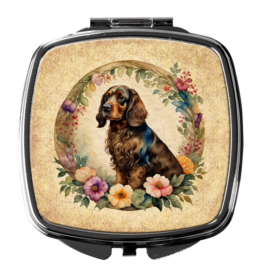 DAC2135SCM 3 x 2.75 in. Field Spaniel & Flowers Compact Mirror