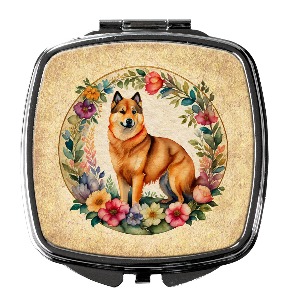 DAC2137SCM 3 x 2.75 in. Finnish Spitz & Flowers Compact Mirror
