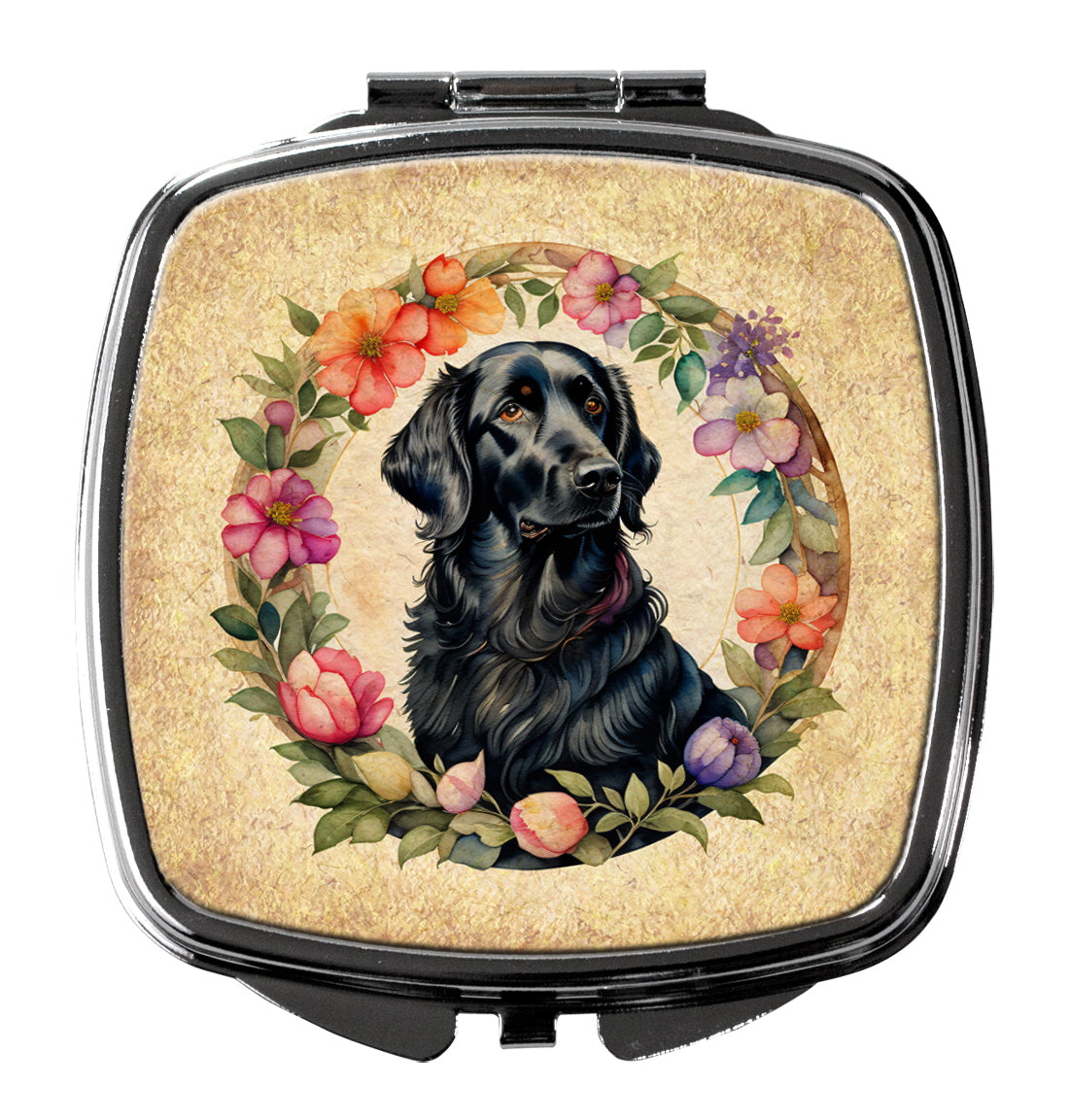 3 x 2.75 in. Flat-Coated Retriever & Flowers Compact Mirror