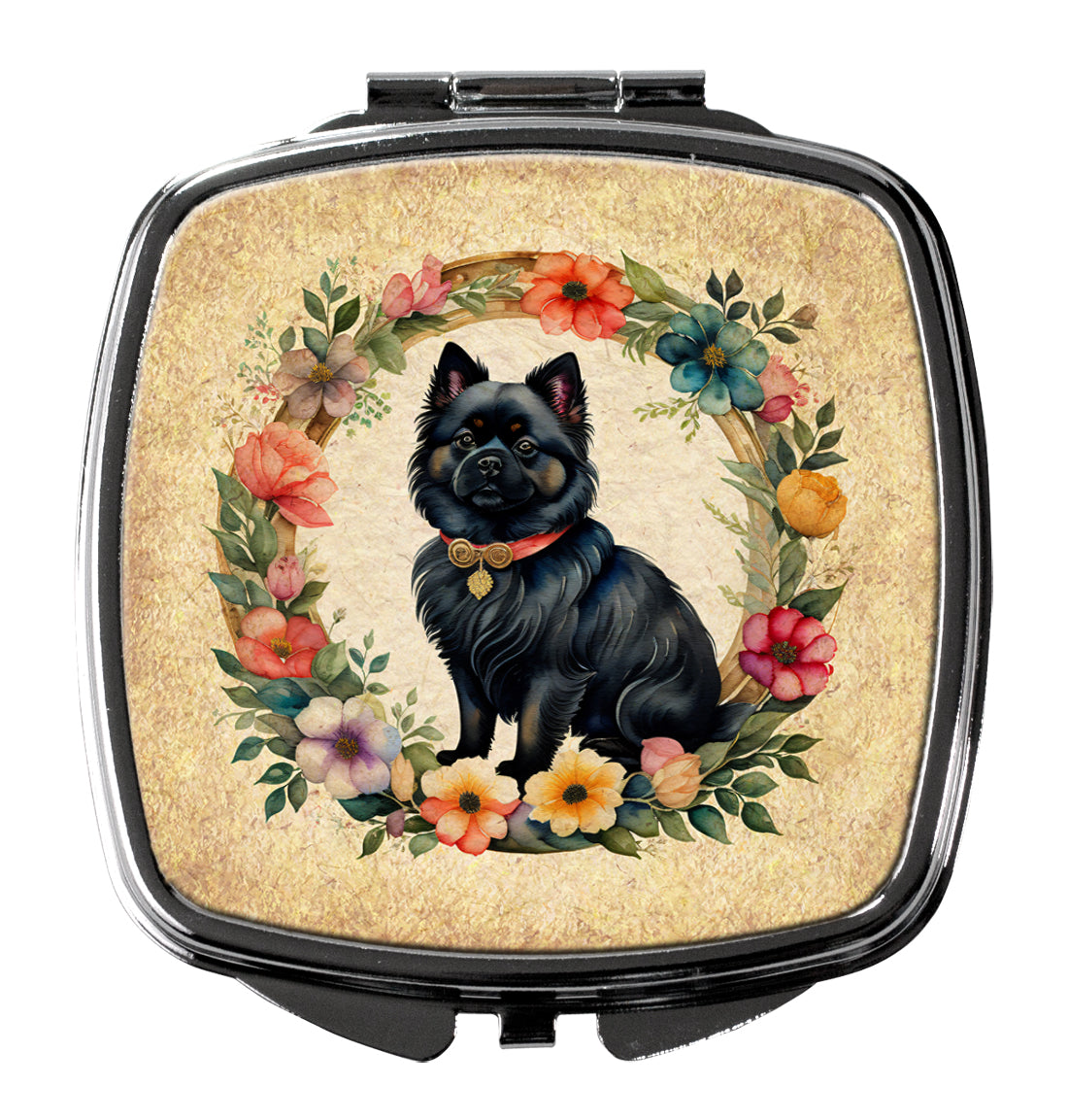 DAC2142SCM 3 x 2.75 in. German Spitz & Flowers Compact Mirror